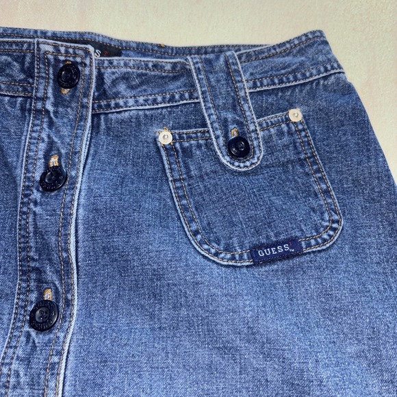 Guess Denim Jean Mini Skirt Button Down Front Pockets Sz29(8) Bohemian Festival - Picture 3 of 7